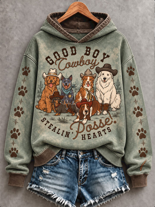 Sudadera con capucha para mujer, estilo retro occidental, estampado artístico de amantes de los perros