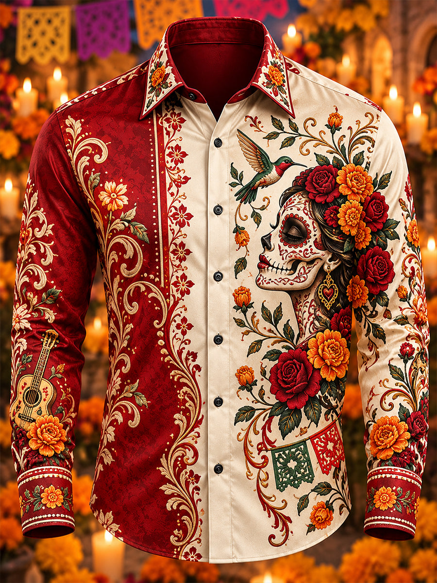 Camisa de waffle para hombre con diseño del Día de los Muertos de México