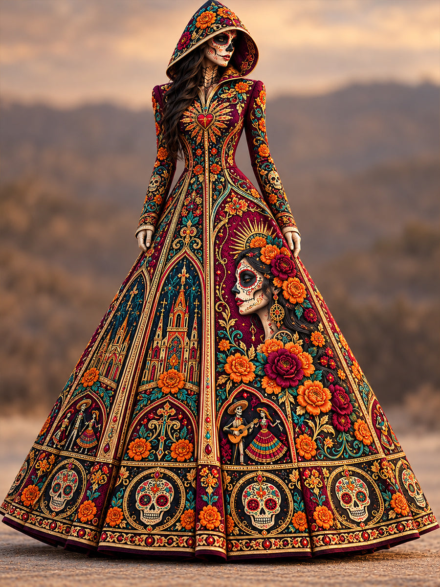 Vestido estampado para el Día de los Muertos de México, para mujer