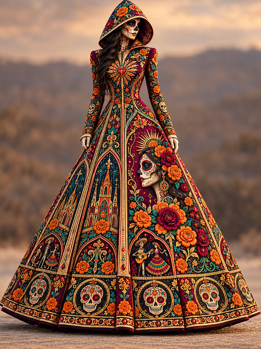 Vestido estampado para el Día de los Muertos de México, para mujer