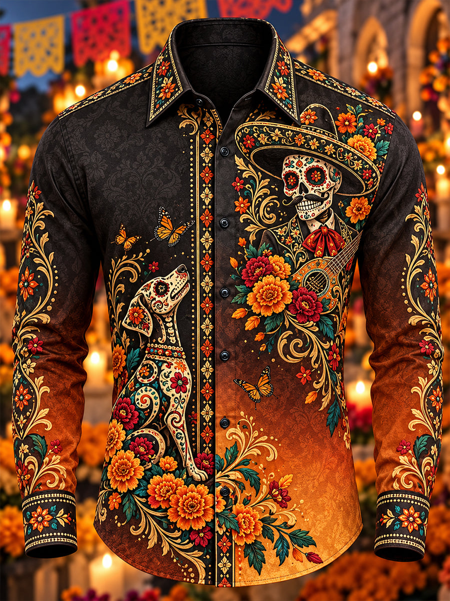 Camisa de waffle para hombre con diseño del Día de los Muertos de México