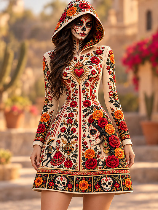 Vestido estampado para el Día de los Muertos de México, para mujer