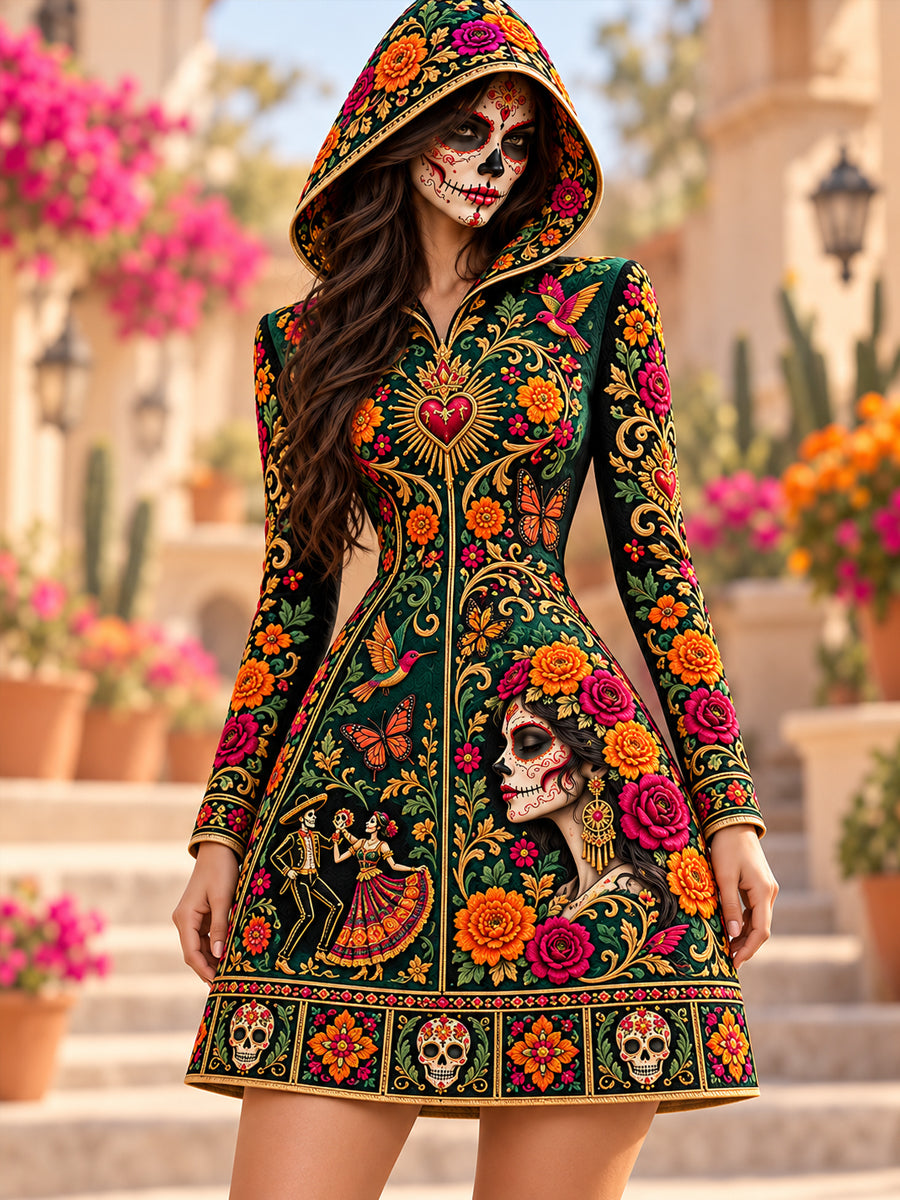 Vestido estampado para el Día de los Muertos de México, para mujer