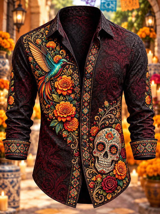 Camisa de waffle para hombre con diseño del Día de los Muertos de México