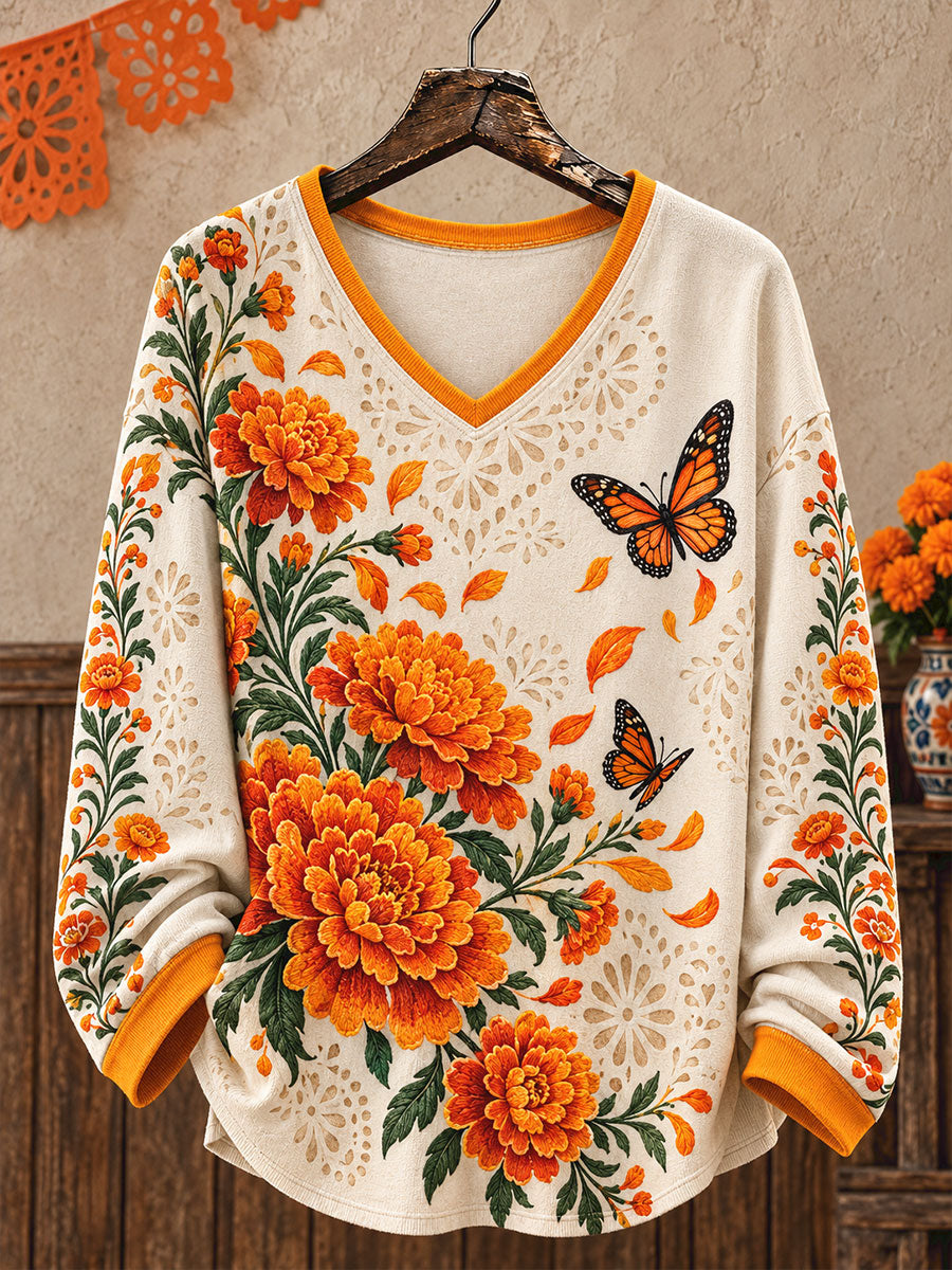 Camisetas estampadas con diseño floral del Día de los Muertos mexicano para mujer