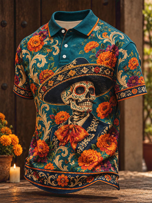 Camisetas casuales para hombre con estampado floral del Día de los Muertos mexicano