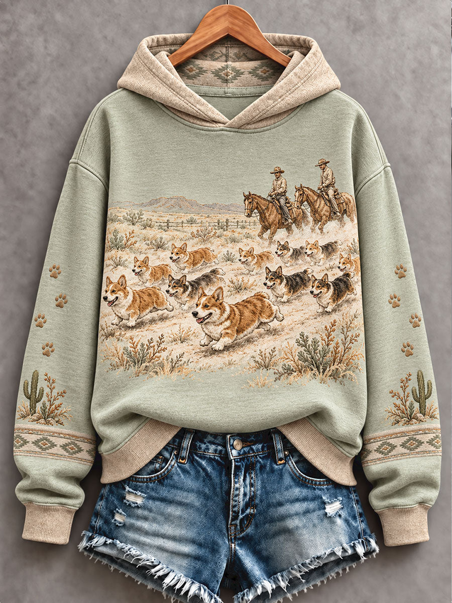 Sudadera con capucha para mujer, estilo occidental retro, estampado artístico de amantes de los perros