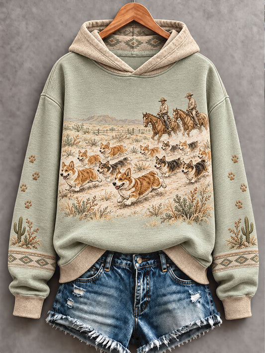 Sudadera con capucha para mujer, estilo occidental retro, estampado artístico de amantes de los perros