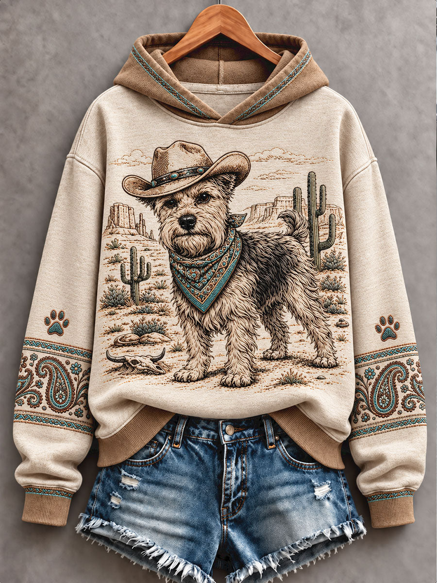 Sudadera con capucha para mujer, estilo occidental retro, estampado artístico de amantes de los perros