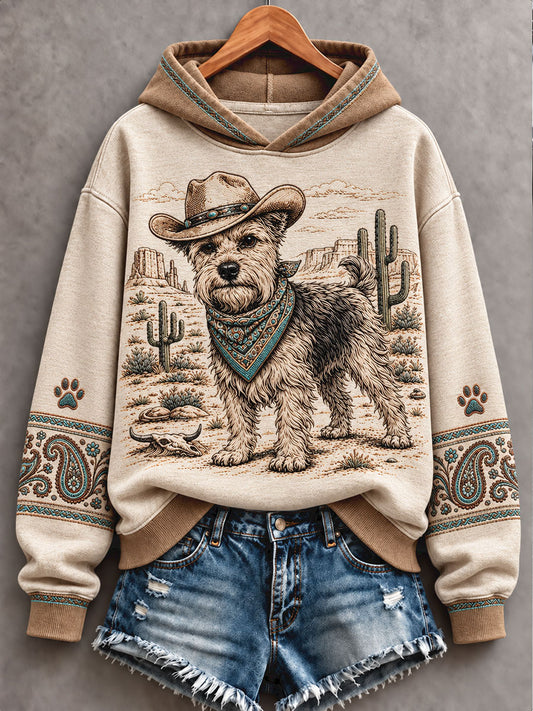 Sudadera con capucha para mujer, estilo occidental retro, estampado artístico de amantes de los perros