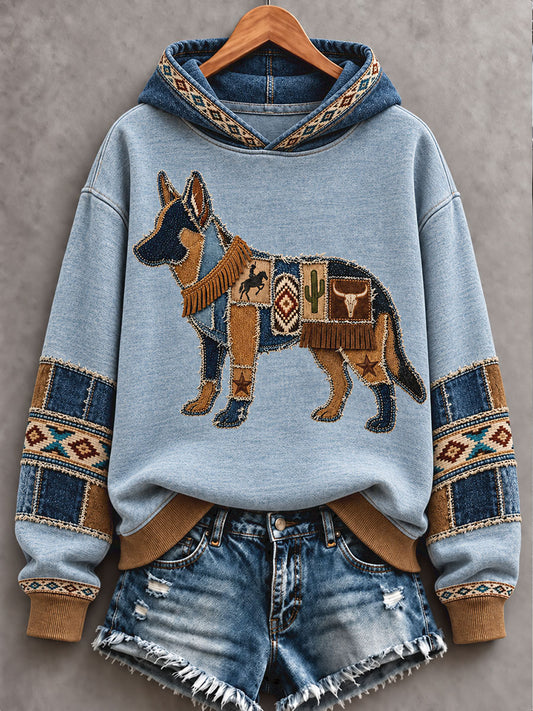 Sudadera con capucha para mujer, estilo occidental retro, estampado artístico de amantes de los perros