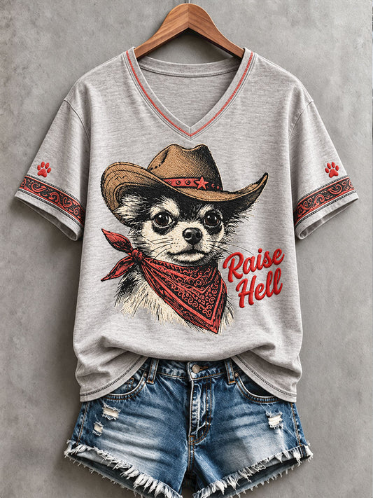 Camiseta con estampado artístico para amantes de los perros, estilo occidental retro para mujer