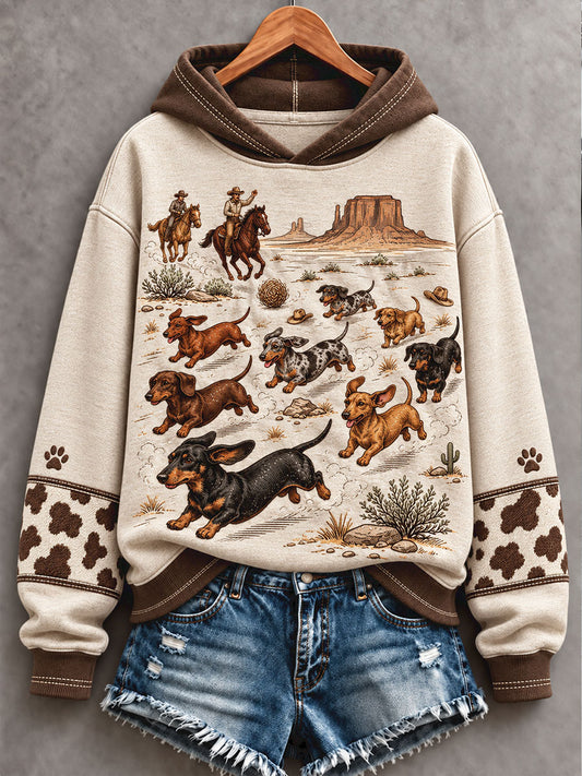 Sudadera con capucha para mujer, estilo occidental retro, estampado artístico de amantes de los perros