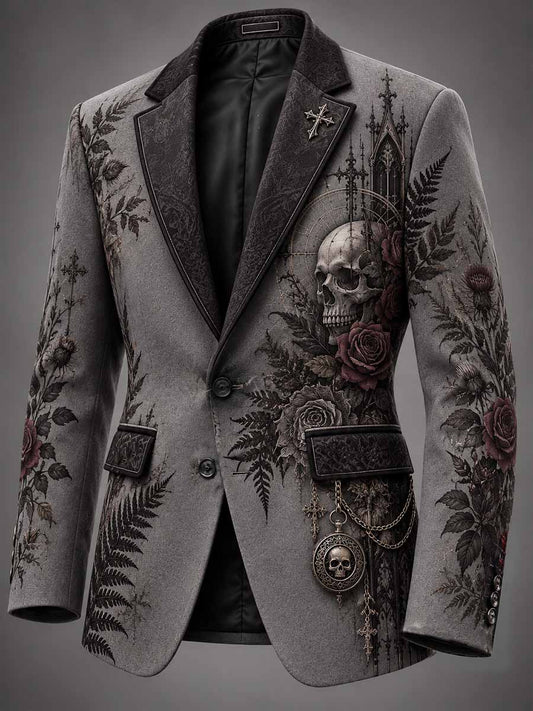 Traje vintage para hombre con estampado de calavera y grafiti