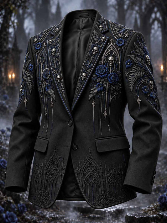 Traje de estampado de cráneo de arquitectura gótica vintage para hombres