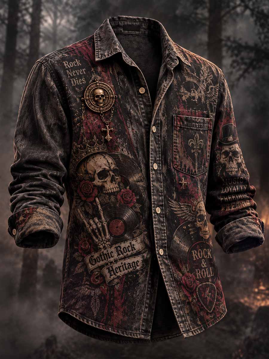 Hombres Vintage Rock Skull Print Camisa