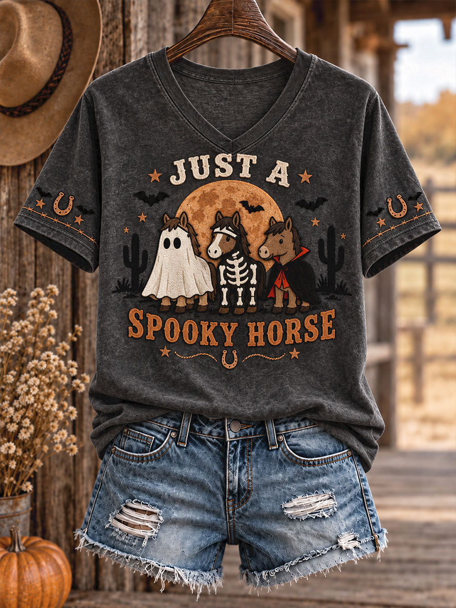 Camiseta estampada con diseño de animales de Halloween estilo vaquero para mujer