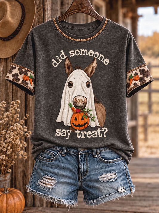 Camiseta estampada con diseño de animales de Halloween estilo vaquero para mujer
