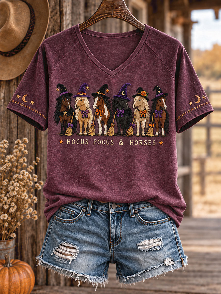 Camiseta estampada con diseño de animales de Halloween estilo vaquero para mujer