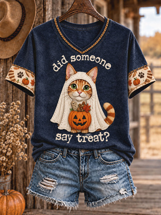 Camiseta estampada con diseño de animales de Halloween estilo vaquero para mujer