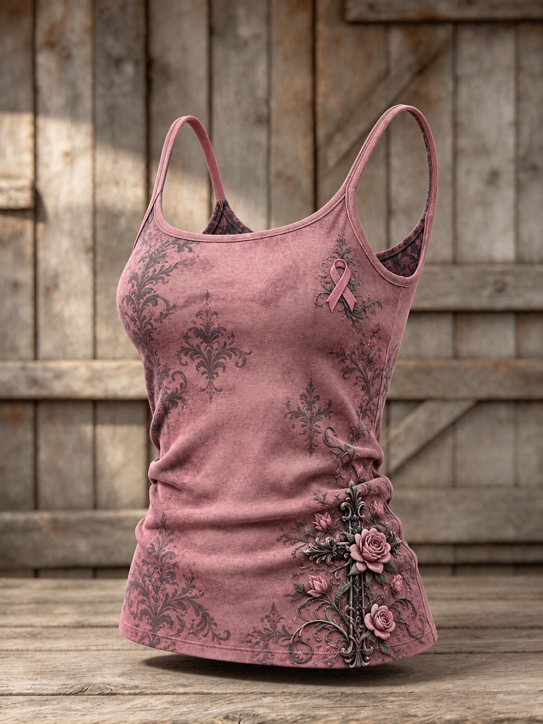 Chaleco informal con diseño de cruz y cinta rosa de la asociación benéfica para mujer