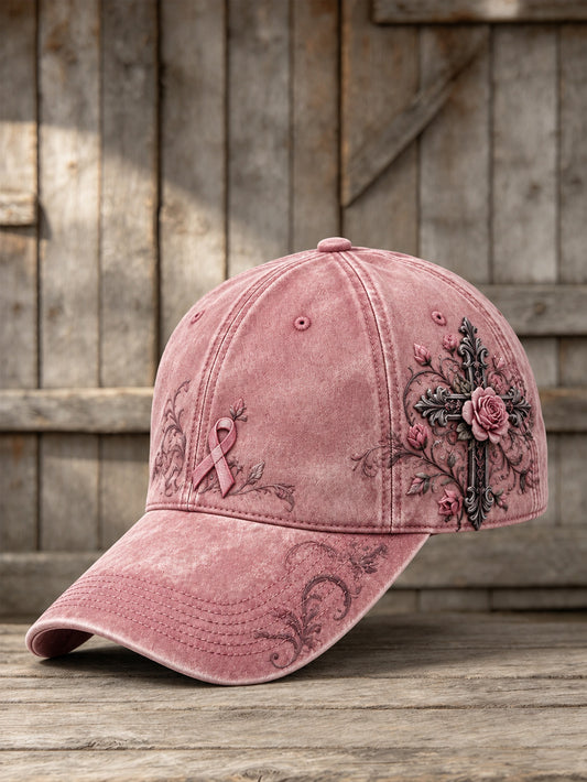 Corss y Pink Charity Ribbon Patrón Diseño Casual Unisex Sombrero