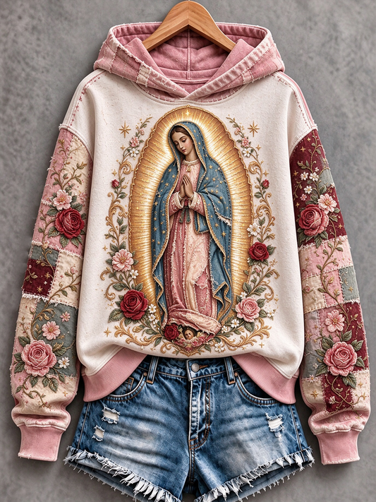 Sudadera estampada de corte clásico con diseño artístico de la Fiesta de Nuestra Señora de Guadalupe para mujer
