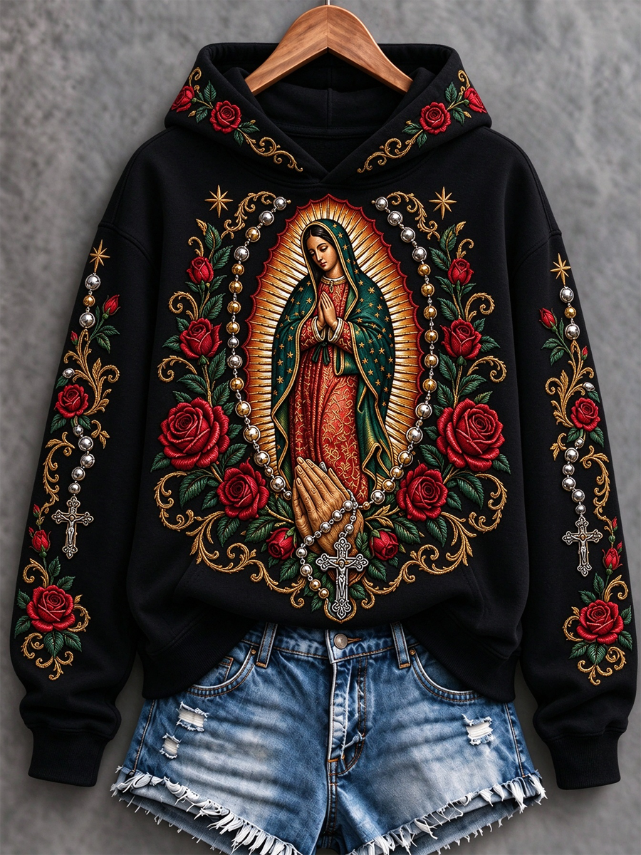 Fiesta de las mujeres de Nuestra Señora de Guadalupe arte Impreso Sudadera Regular
