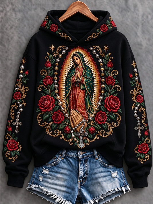 Fiesta de las mujeres de Nuestra Señora de Guadalupe arte Impreso Sudadera Regular