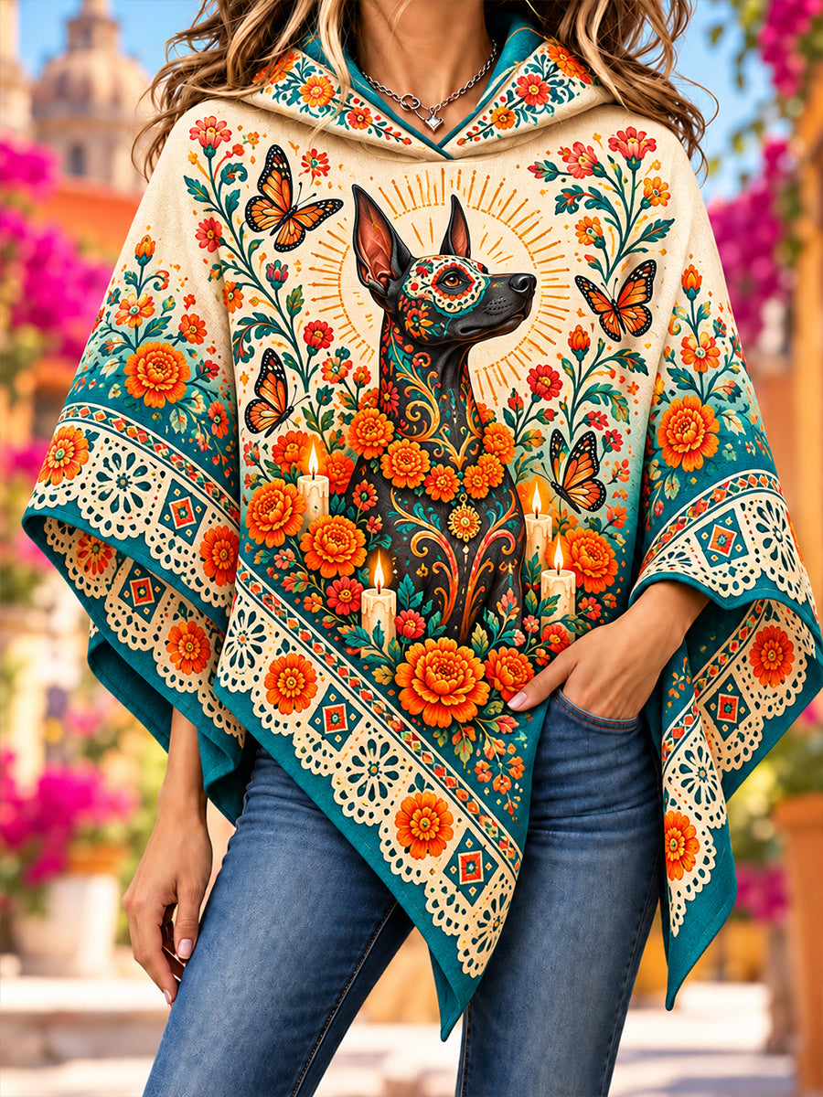 Suéter tipo capa con diseño del Día de los Muertos de México para mujer