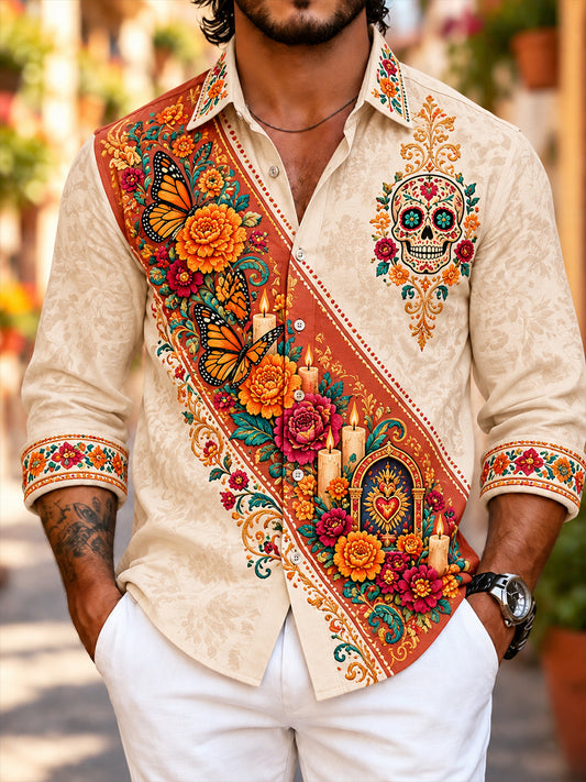 Camisa de waffle para hombre con diseño del Día de los Muertos de México