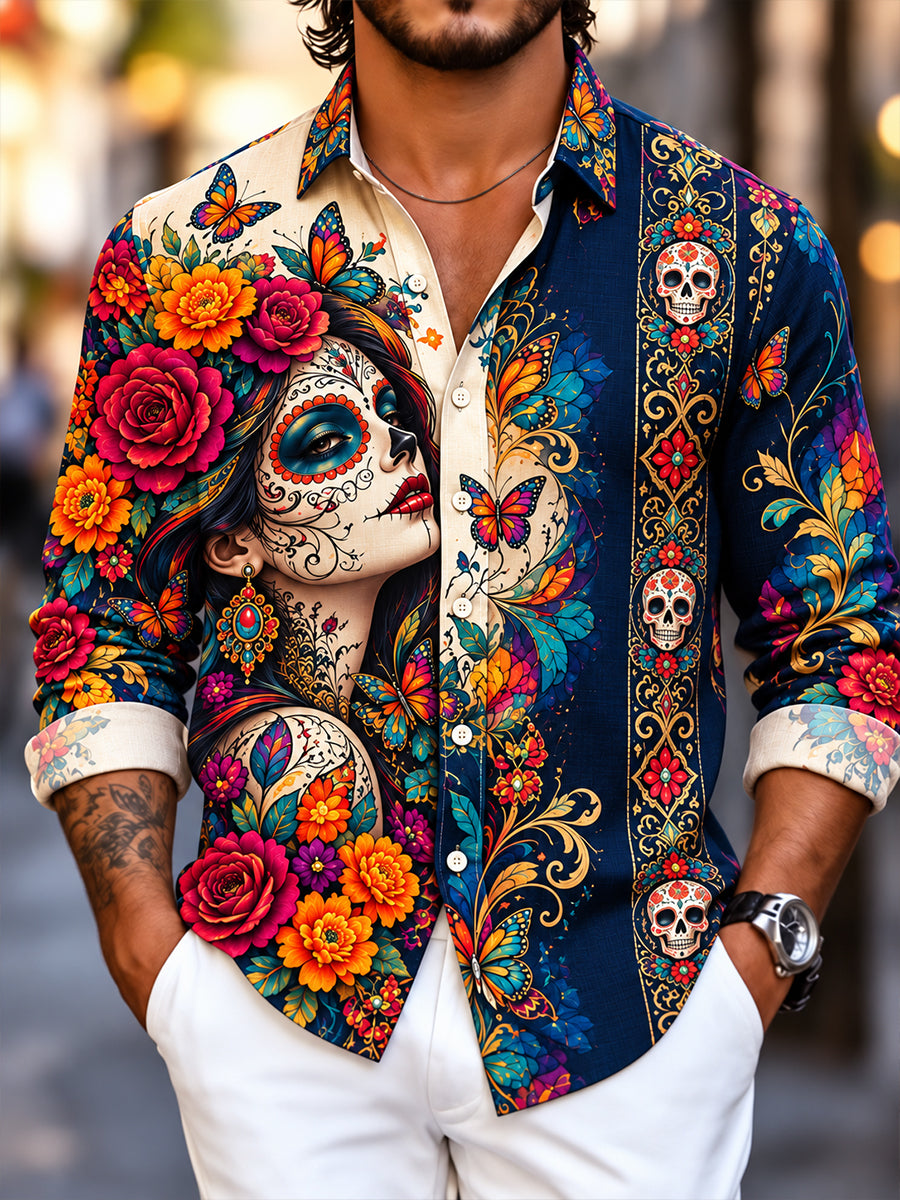 Camisa de waffle para hombre con diseño del Día de los Muertos de México
