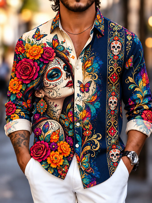Camisa de waffle para hombre con diseño del Día de los Muertos de México