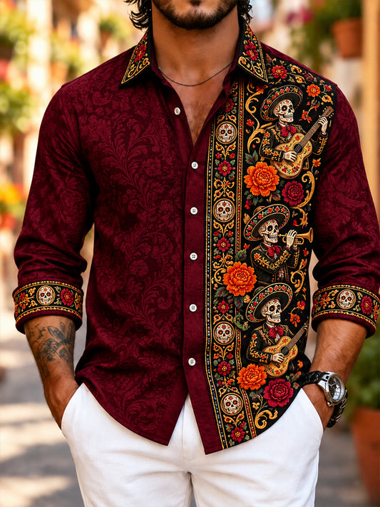 Camisa de waffle para hombre con diseño del Día de los Muertos de México
