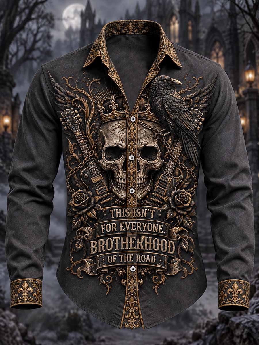 Camisa clásica para hombre con estampado de calavera rockera