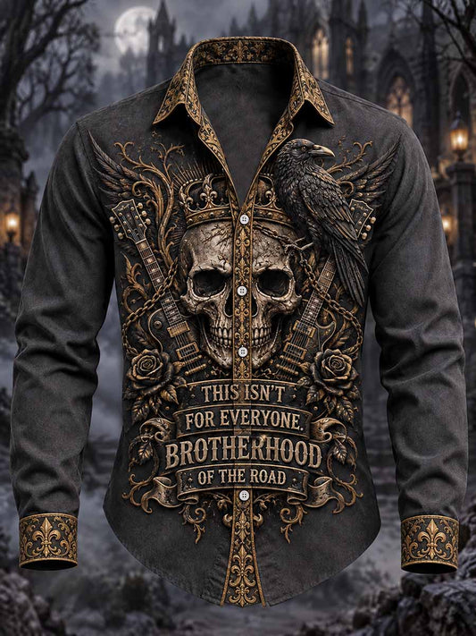 Camisa clásica para hombre con estampado de calavera rockera