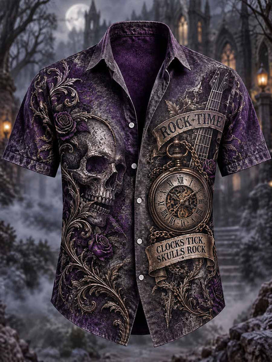Camisa Vintage Hombre 'Rock Time' Skull Print