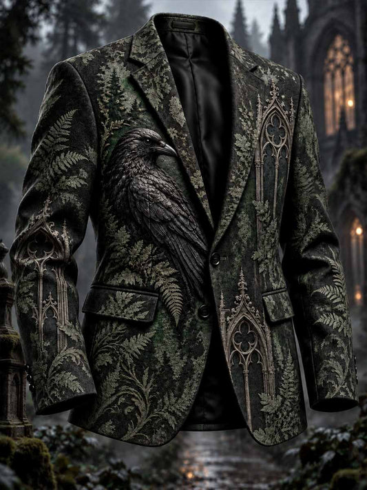 Chaqueta de hombre con estampado gótico de cuervos en el bosque
