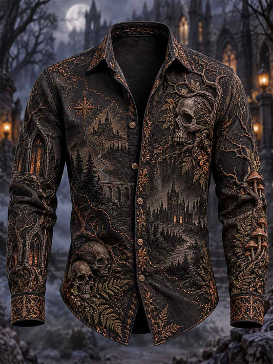 Camisa con estampado de mapa de bosque gótico para hombre