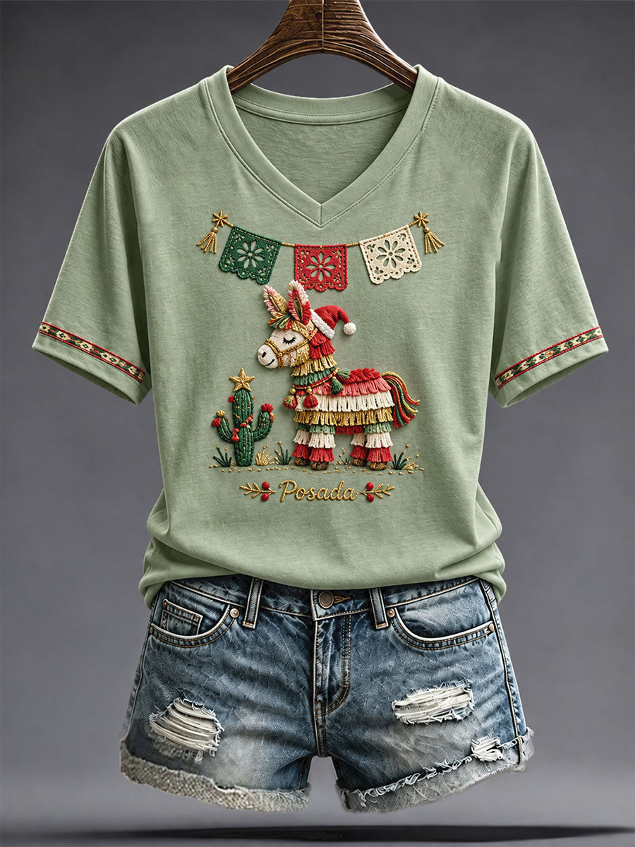Camiseta estampada México Merry Christmas Art para mujer