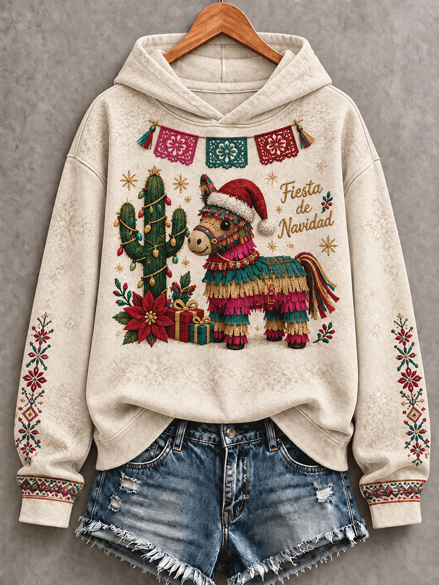 México feliz Navidad arte impreso sudadera con capucha de las mujeres