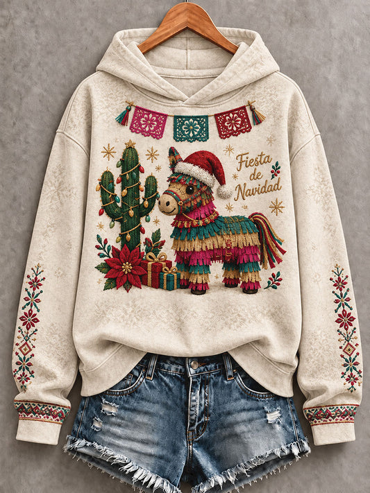 México feliz Navidad arte impreso sudadera con capucha de las mujeres