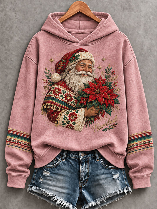 Sudadera con capucha estampada con diseño navideño para mujer, México