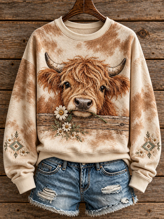 Sudadera con estampado artístico de animales estilo vaquero vintage para mujer