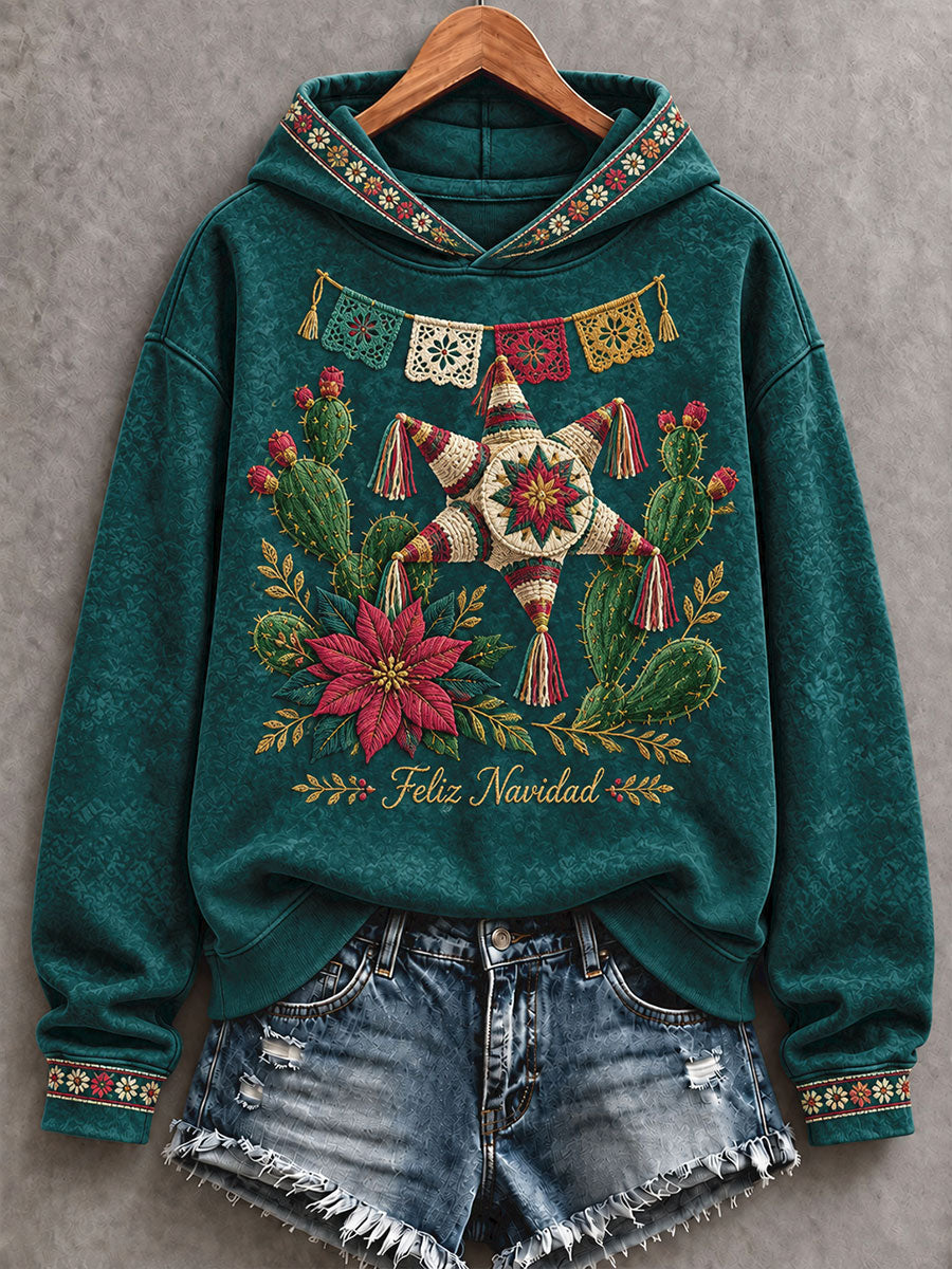 Sudadera con capucha estampada con diseño navideño para mujer, México