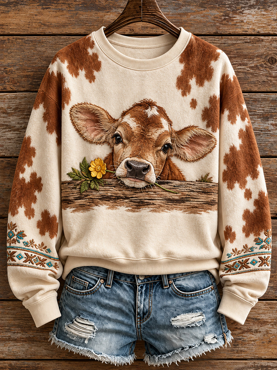 Sudadera con estampado de arte de animales vintage de estilo occidental para mujer