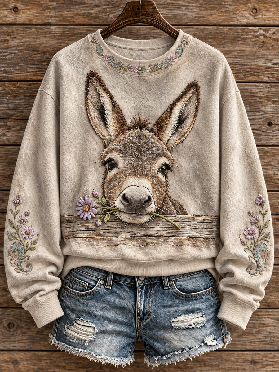 Sudadera con estampado artístico de animales estilo vaquero vintage para mujer
