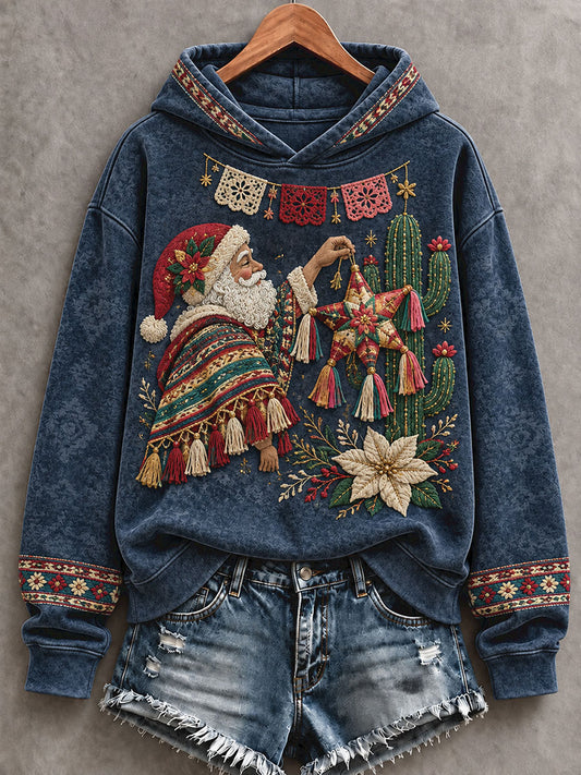 Sudadera con capucha estampada con diseño navideño para mujer, México