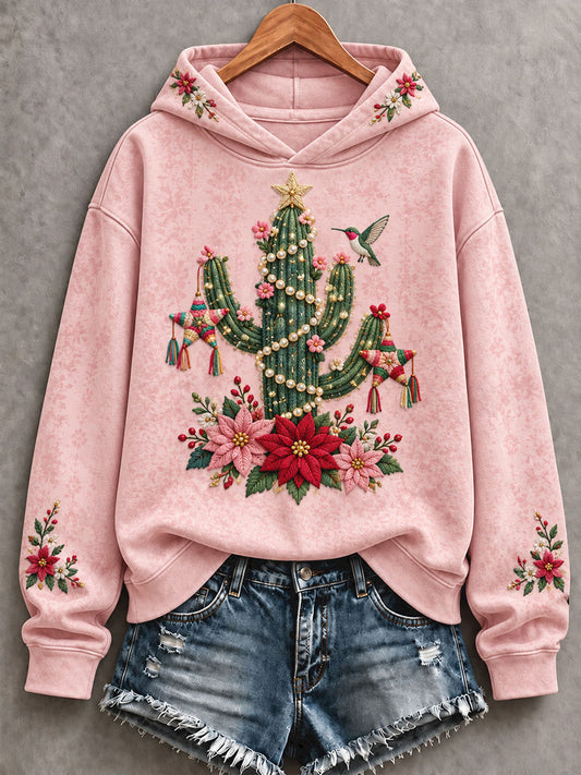 Sudadera con capucha estampada con diseño navideño para mujer, México