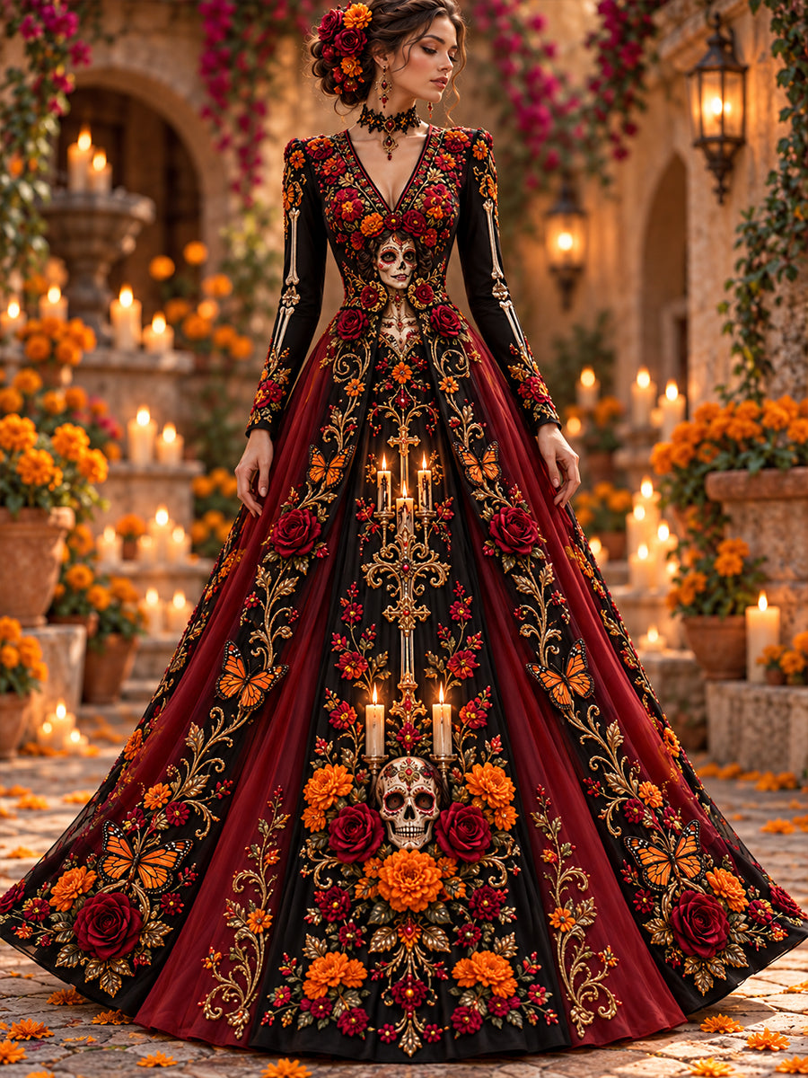 Vestido de mujer con estampado del Día de los Muertos de México